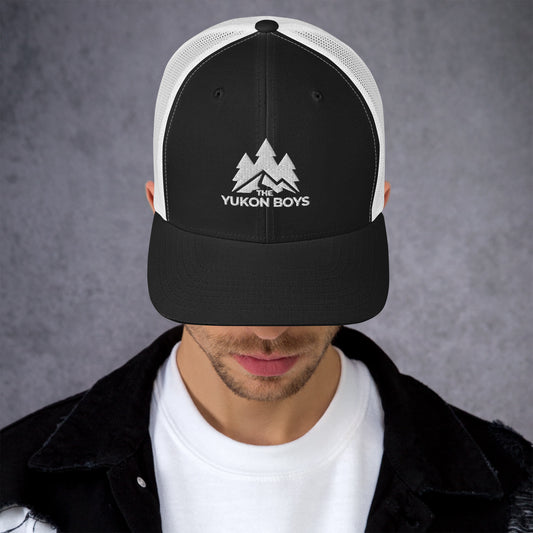 The Yukon Boys Trucker Cap in Black White, front view