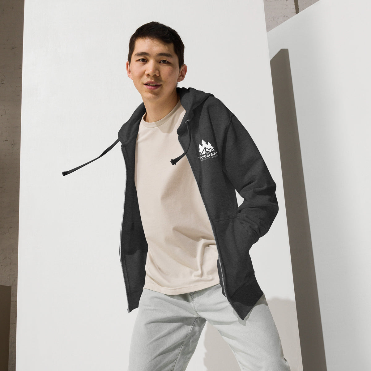 Charcoal Heather Yukon Boys Zip Hoodie, left front view